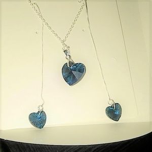 Blue heart necklace and earring set